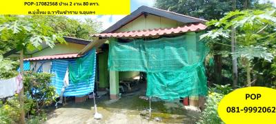 POP-17082568 บ้าน 2 งาน 80 ตรว.มี  1 ห้องนอน 2 ห้องน้ำ 1 ห้องรับแขก 1 ห้องครัว  ต.บุ่งไหม อ.วารินชำร